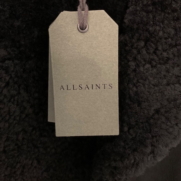 ALLSAINTS Jacket "Farley" Moto-Inspired Genuine Shearling & Suede Leather Sz Lg - Picture 13 of 16